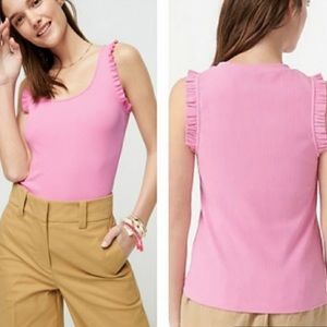 Jcrew scoopneck ribbed ruffle tank,
